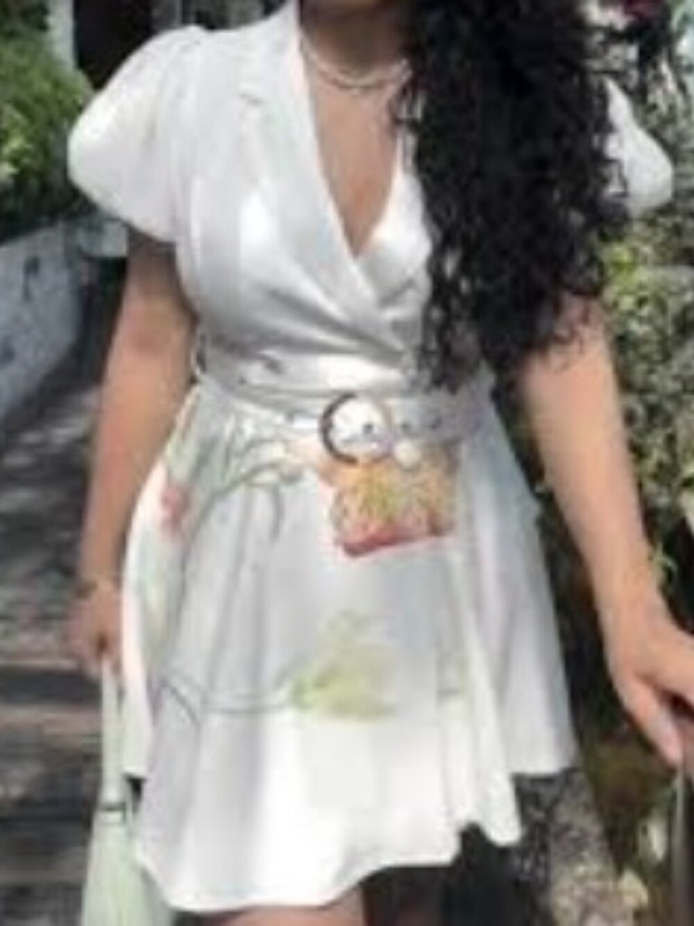 White Floral Puff-Sleeve Mini Dress by e.choak